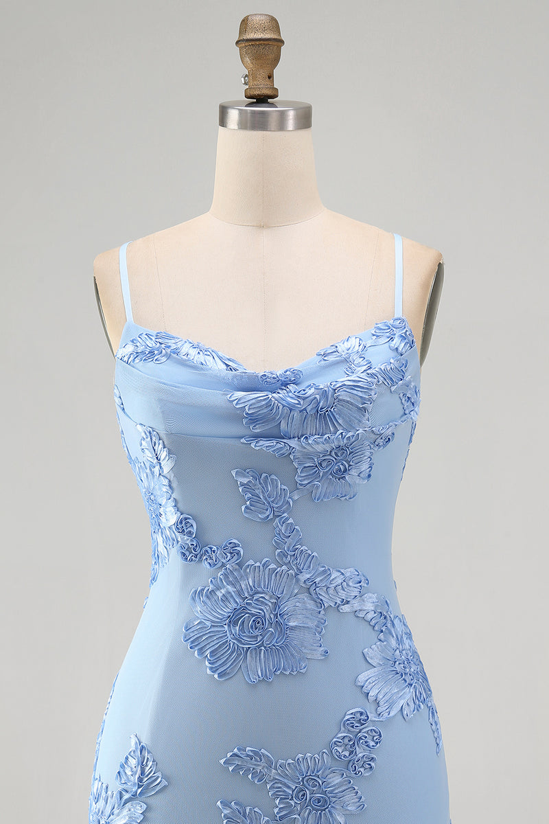 Load image into Gallery viewer, Pink Tight Cowl Neck Floral Short Cocktail Dress