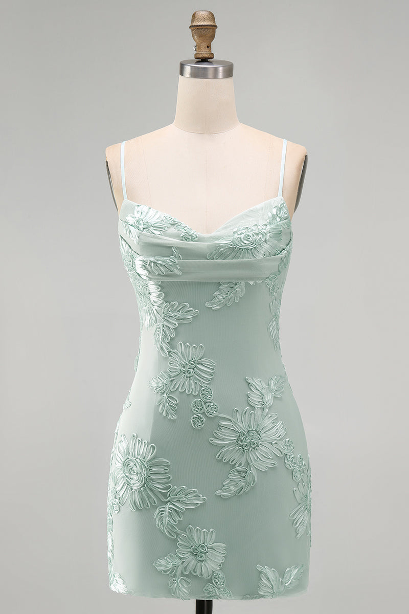 Load image into Gallery viewer, Pink Tight Cowl Neck Floral Short Cocktail Dress