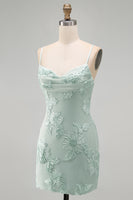 Load image into Gallery viewer, Pink Tight Cowl Neck Floral Short Cocktail Dress