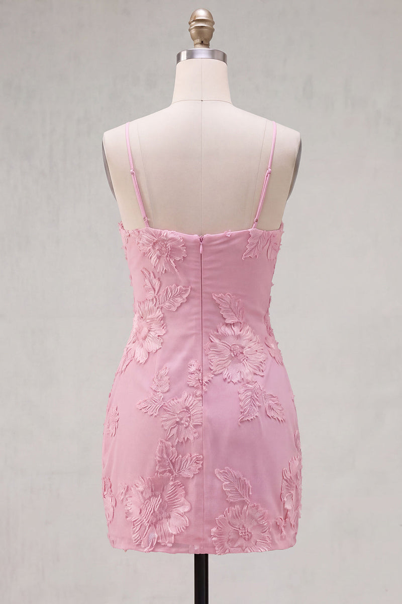 Load image into Gallery viewer, Pink Tight Cowl Neck Floral Short Cocktail Dress