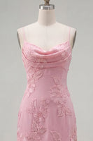 Load image into Gallery viewer, Pink Tight Cowl Neck Floral Short Cocktail Dress