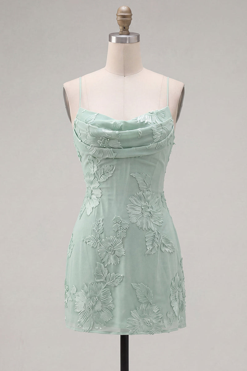 Load image into Gallery viewer, Pink Tight Cowl Neck Floral Short Cocktail Dress