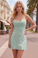 Load image into Gallery viewer, Pink Tight Cowl Neck Floral Short Cocktail Dress