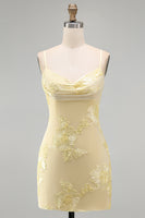 Load image into Gallery viewer, Pink Tight Cowl Neck Floral Short Cocktail Dress