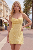 Load image into Gallery viewer, Pink Tight Cowl Neck Floral Short Cocktail Dress
