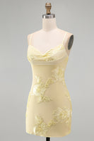 Load image into Gallery viewer, Pink Tight Cowl Neck Floral Short Cocktail Dress