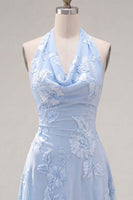 Load image into Gallery viewer, Blue A-Line Floral Halter Short Cocktail Dress with Bow