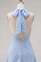Load image into Gallery viewer, Blue A-Line Floral Halter Short Cocktail Dress with Bow