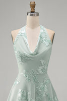 Load image into Gallery viewer, Blue A-Line Floral Halter Short Cocktail Dress with Bow