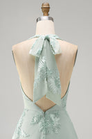 Load image into Gallery viewer, Blue A-Line Floral Halter Short Cocktail Dress with Bow