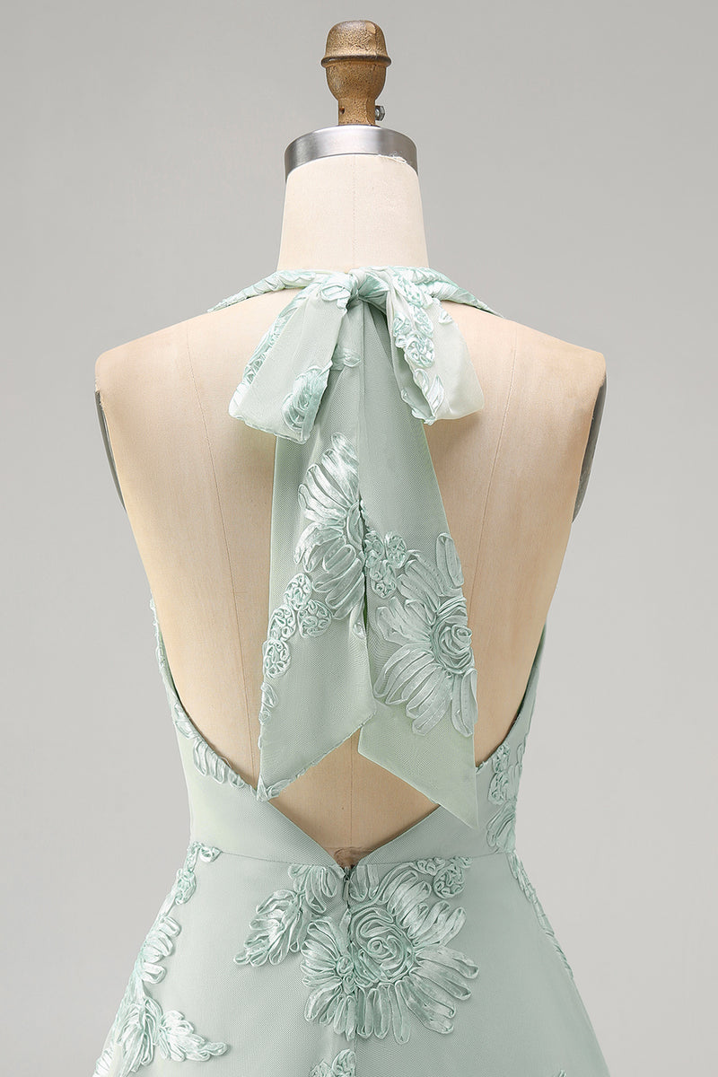 Load image into Gallery viewer, Blue A-Line Floral Halter Short Cocktail Dress with Bow