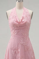 Load image into Gallery viewer, Blue A-Line Floral Halter Short Cocktail Dress with Bow