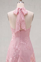 Load image into Gallery viewer, Blue A-Line Floral Halter Short Cocktail Dress with Bow