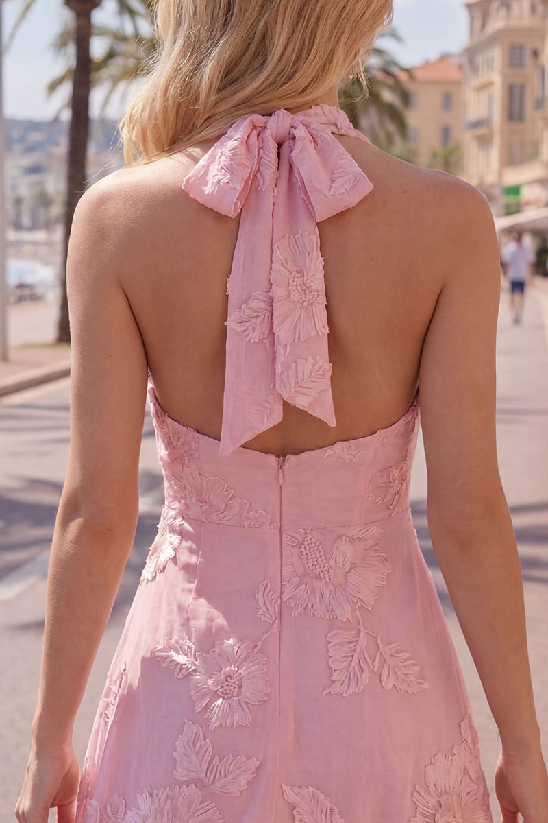 Load image into Gallery viewer, Blue A-Line Floral Halter Short Cocktail Dress with Bow