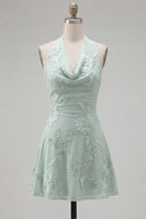 Load image into Gallery viewer, Blue A-Line Floral Halter Short Cocktail Dress with Bow