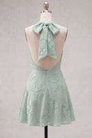 Load image into Gallery viewer, Blue A-Line Floral Halter Short Cocktail Dress with Bow