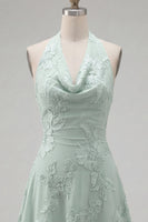 Load image into Gallery viewer, Blue A-Line Floral Halter Short Cocktail Dress with Bow
