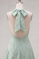 Load image into Gallery viewer, Blue A-Line Floral Halter Short Cocktail Dress with Bow