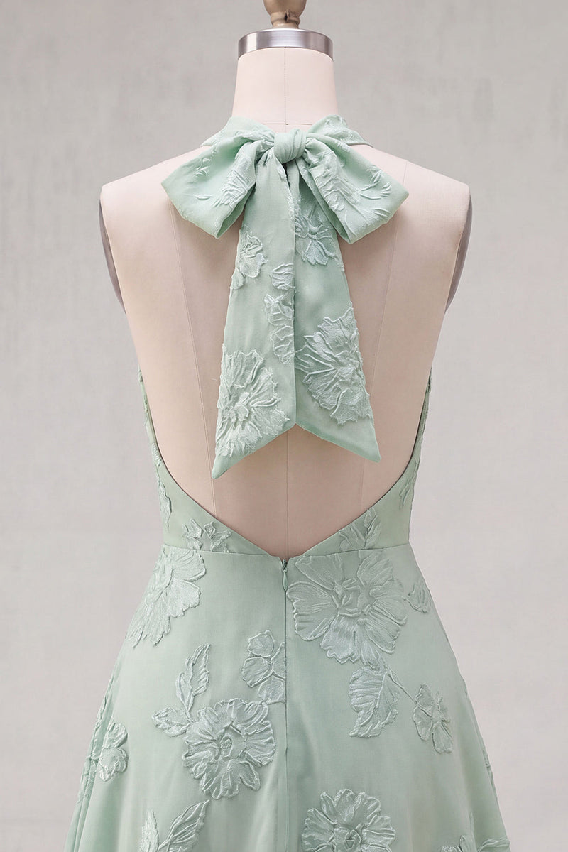 Load image into Gallery viewer, Blue A-Line Floral Halter Short Cocktail Dress with Bow