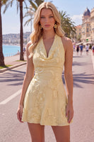 Load image into Gallery viewer, Blue A-Line Floral Halter Short Cocktail Dress with Bow