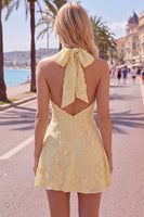 Load image into Gallery viewer, Blue A-Line Floral Halter Short Cocktail Dress with Bow