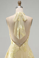 Load image into Gallery viewer, Blue A-Line Floral Halter Short Cocktail Dress with Bow