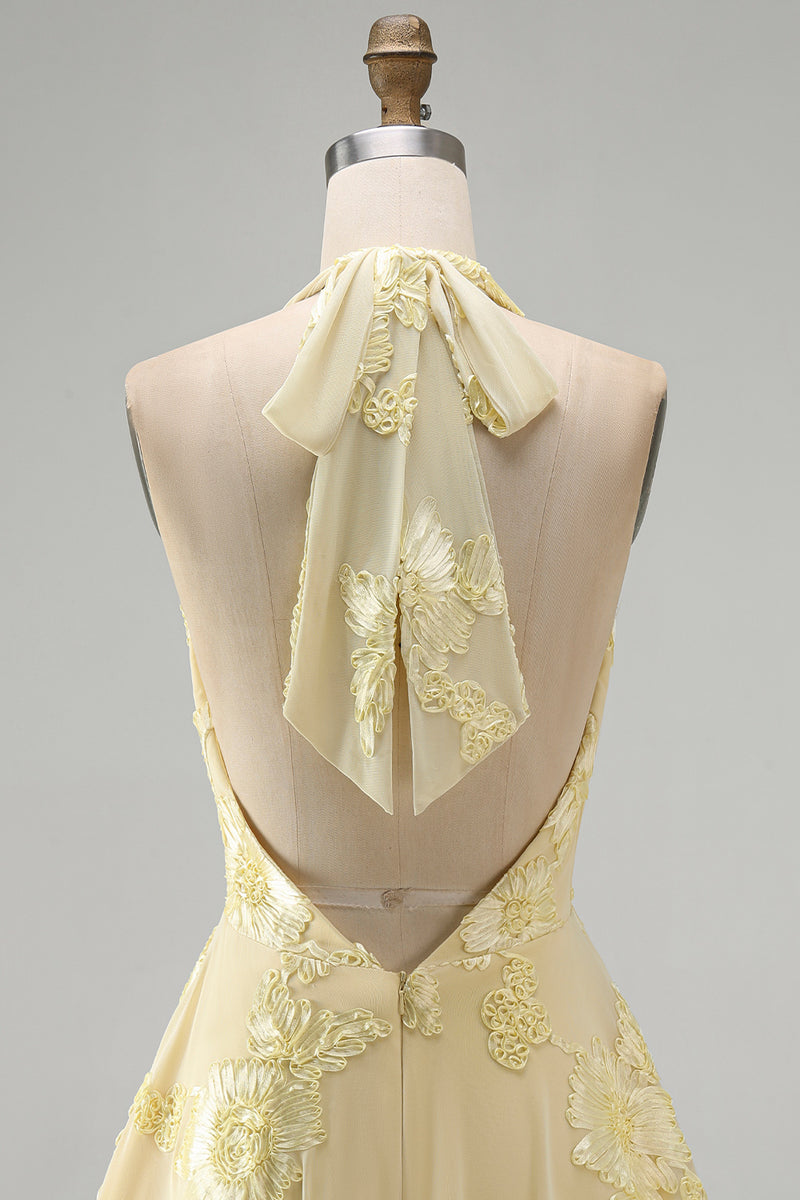 Load image into Gallery viewer, Blue A-Line Floral Halter Short Cocktail Dress with Bow