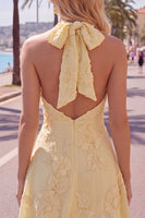 Load image into Gallery viewer, Blue A-Line Floral Halter Short Cocktail Dress with Bow
