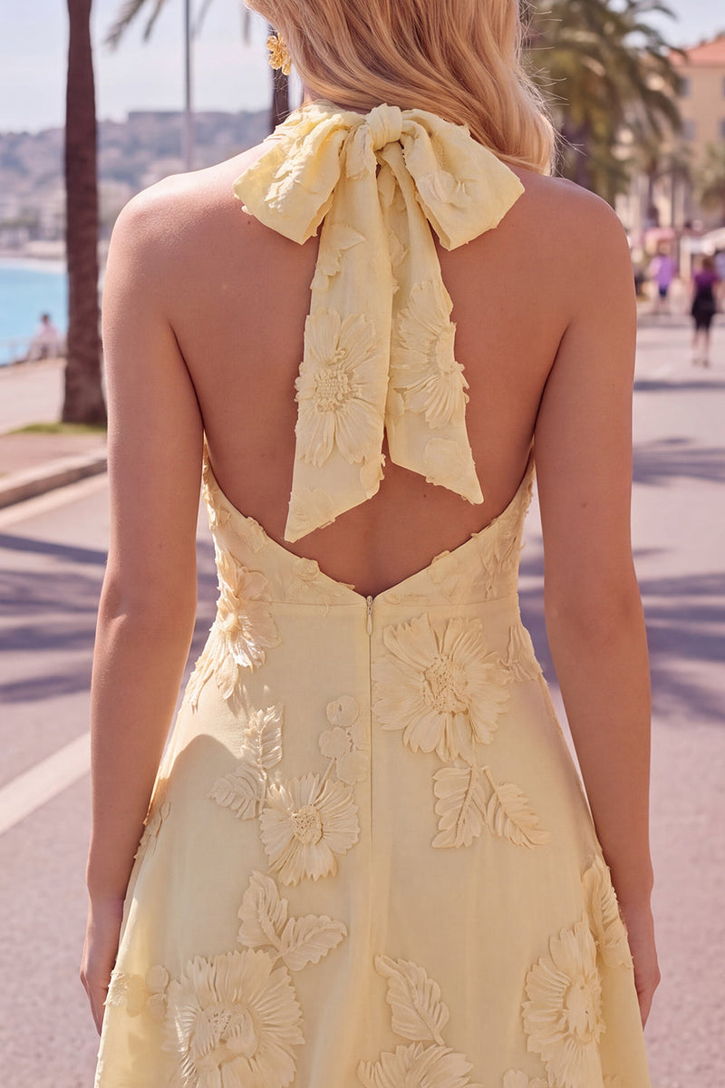 Load image into Gallery viewer, Blue A-Line Floral Halter Short Cocktail Dress with Bow