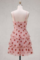 Load image into Gallery viewer, Pink Printed Ruched Tiered A Line Short Cocktail Dress with Keyhole
