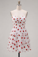 Load image into Gallery viewer, Pink Printed Ruched Tiered A Line Short Cocktail Dress with Keyhole