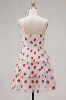 Load image into Gallery viewer, Pink Printed Ruched Tiered A Line Short Cocktail Dress with Keyhole