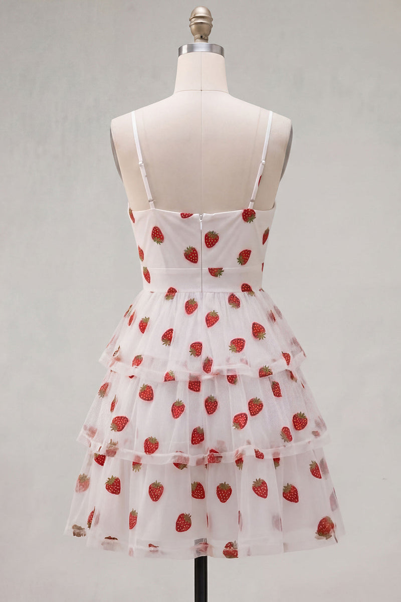 Load image into Gallery viewer, Pink Printed Ruched Tiered A Line Short Cocktail Dress with Keyhole