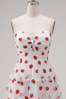 Load image into Gallery viewer, Pink Printed Ruched Tiered A Line Short Cocktail Dress with Keyhole