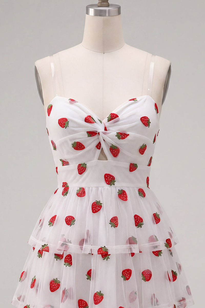 Load image into Gallery viewer, Pink Printed Ruched Tiered A Line Short Cocktail Dress with Keyhole