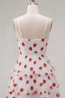 Load image into Gallery viewer, Pink Printed Ruched Tiered A Line Short Cocktail Dress with Keyhole
