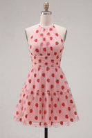 Load image into Gallery viewer, Pink Printed A-Line Tulle Halter Short Cocktail Dress