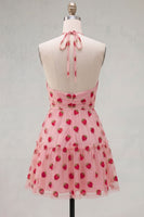 Load image into Gallery viewer, Pink Printed A-Line Tulle Halter Short Cocktail Dress