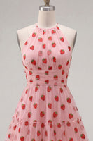 Load image into Gallery viewer, Pink Printed A-Line Tulle Halter Short Cocktail Dress