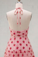 Load image into Gallery viewer, Pink Printed A-Line Tulle Halter Short Cocktail Dress