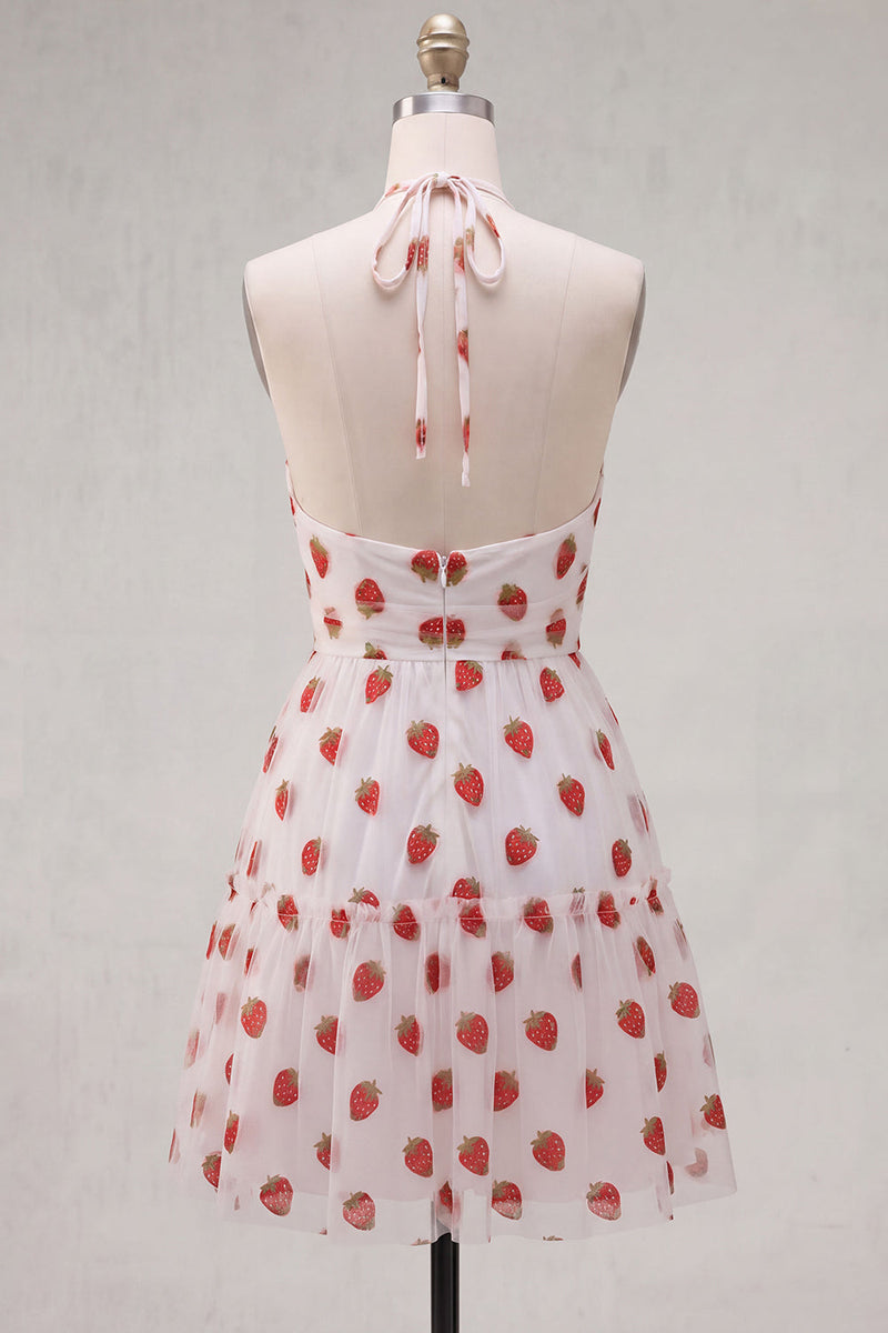 Load image into Gallery viewer, Pink Printed A-Line Tulle Halter Short Cocktail Dress