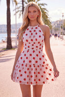 Load image into Gallery viewer, Pink Printed A-Line Tulle Halter Short Cocktail Dress