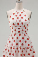 Load image into Gallery viewer, Pink Printed A-Line Tulle Halter Short Cocktail Dress