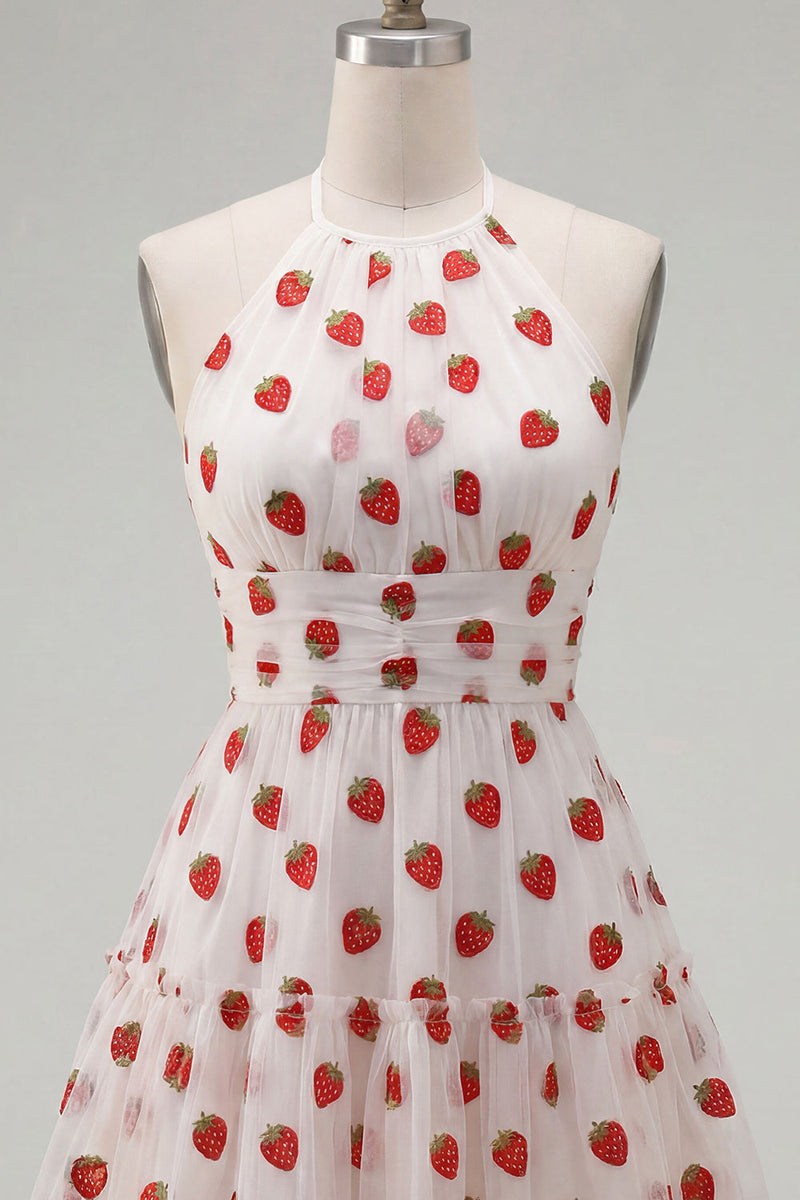 Load image into Gallery viewer, Pink Printed A-Line Tulle Halter Short Cocktail Dress