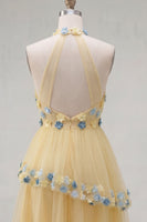 Load image into Gallery viewer, Apricot A-Line Tiered Halter Short Cocktail Dress with 3D Flowers