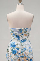 Load image into Gallery viewer, Black Red Floral Strapless Ruched Short Cocktail Dress with Sash