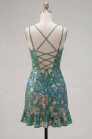 Load image into Gallery viewer, Dark Green Tight Spaghetti Straps Short Cocktail Dress with Ruffles