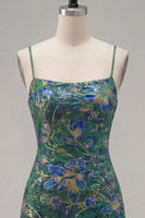 Load image into Gallery viewer, Dark Green Tight Spaghetti Straps Short Cocktail Dress with Ruffles