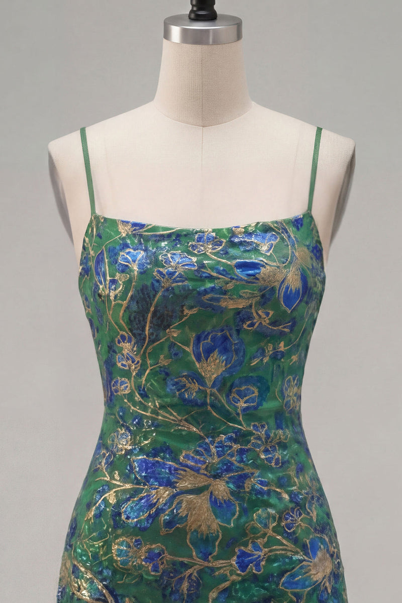 Load image into Gallery viewer, Dark Green Tight Spaghetti Straps Short Cocktail Dress with Ruffles