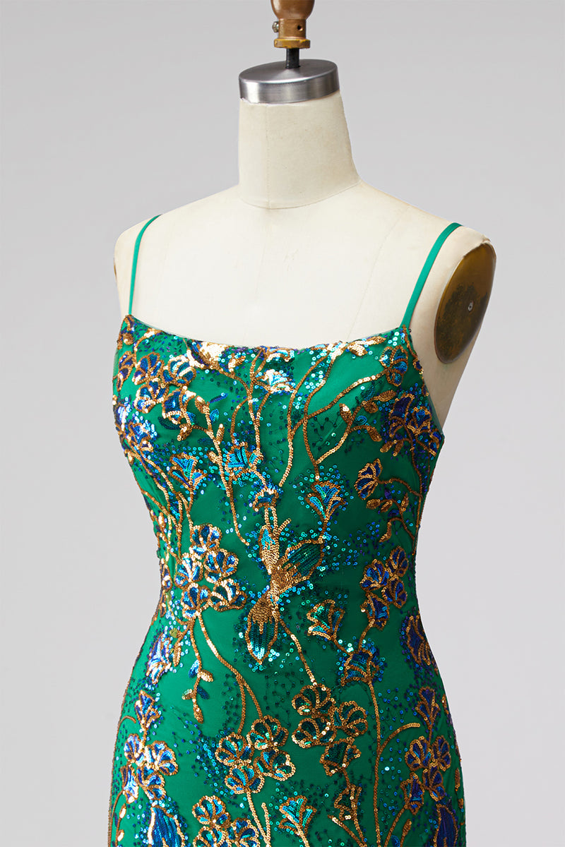 Load image into Gallery viewer, Dark Green Tight Spaghetti Straps Short Cocktail Dress with Ruffles